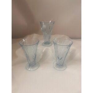 Fostoria Baroque Azure Blue Footed Tumblers 6 inch Glass Set of 3